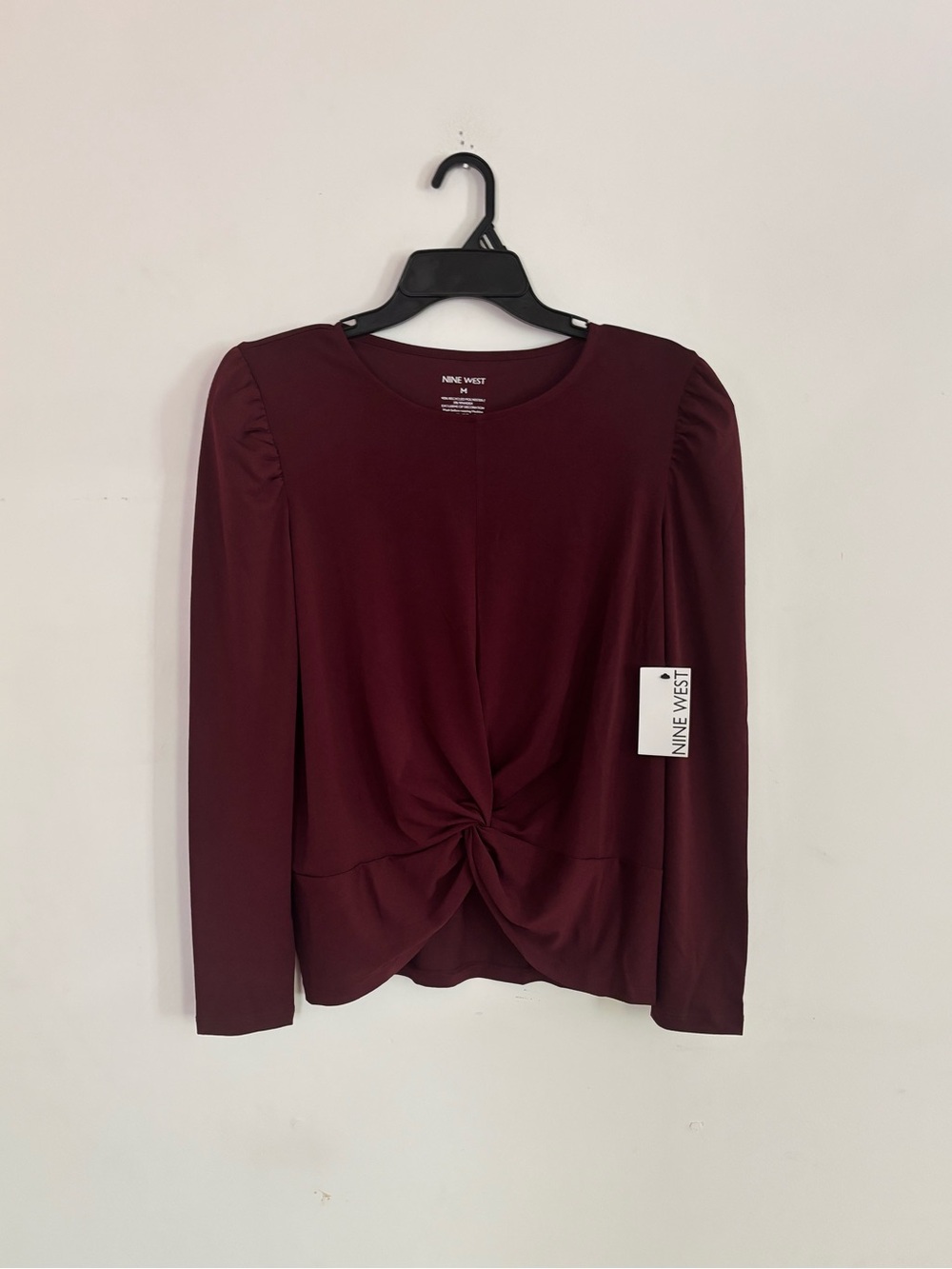 NWT Nine West Burgundy Twist Front Puff Sleeve Top Medium